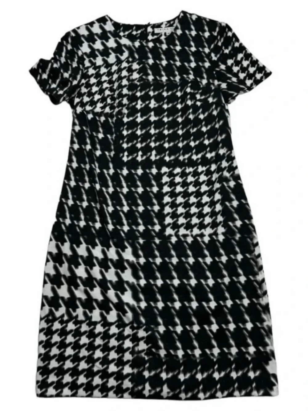 Trina Turk Houndstooth Sheath Dress Black White Short Sleeve Size S